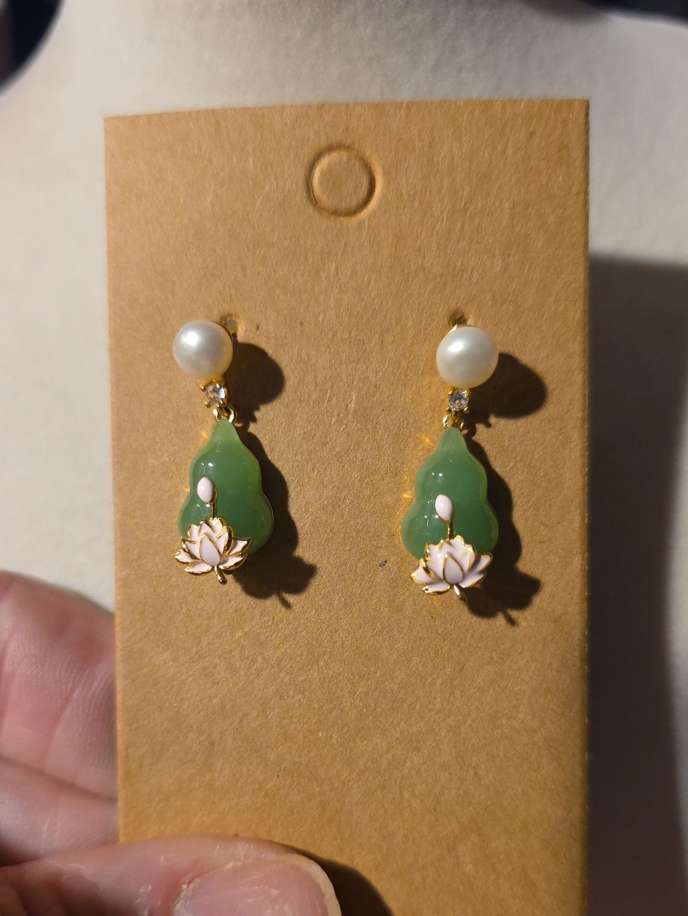 Pearl & Green Lotus Drop Jade Earrings - Women Jewelry